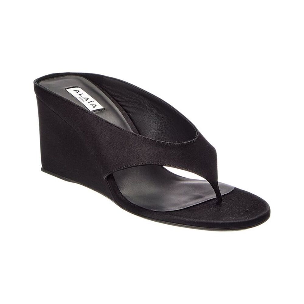Alaïa Satin Wedge Sandal, Black
